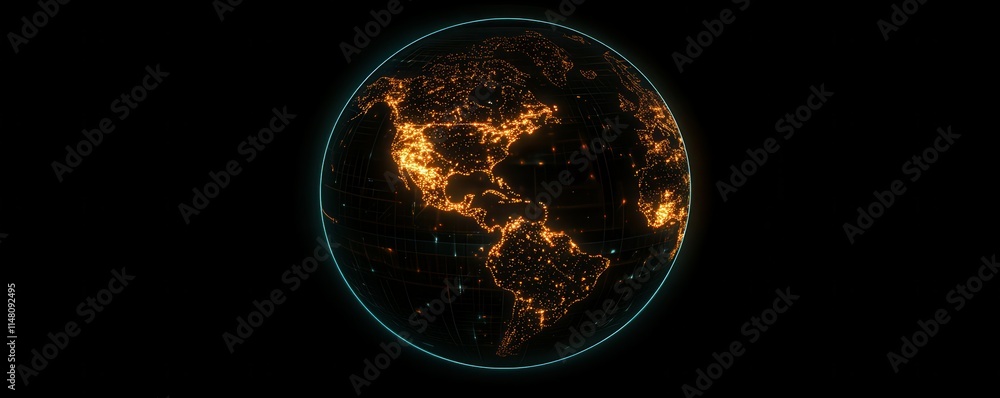 Poster digital earth globe with glowing data points on a dark background, symbolizing global digital connec