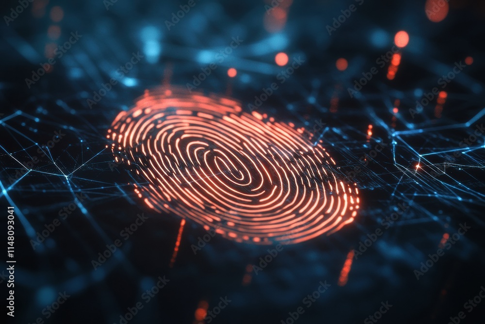 Poster Digital fingerprint graphic representing security and identity verification in modern technology environments. Generative AI