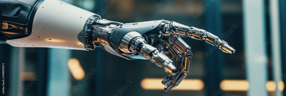 Leinwandbilder Prosthetic arm showcasing functionality in a modern environment during daylight. Generative AI