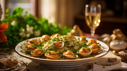 Escargots de Bourgogne Isolated on Transparent Background - Classic French Snail Dish with Herb Butter for Culinary Photography and Food Design