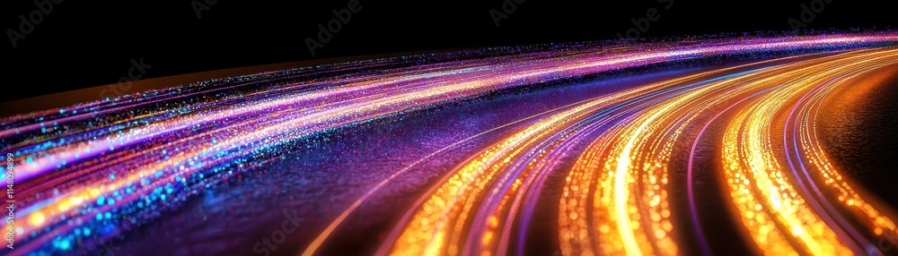 Canvas Prints A vibrant display of colorful light trails against a dark background, evoking a sense of motion and energy, Surreal glowing futuristic environment image