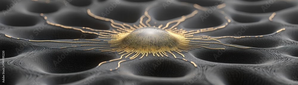 Poster a close-up of a cellular structure displaying intricate patterns and textures, surrounded by a netwo