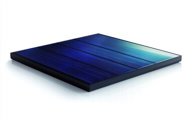 A deep blue solar panel with a vibrant glossy finish, glowing in bright sunlight, isolated on white