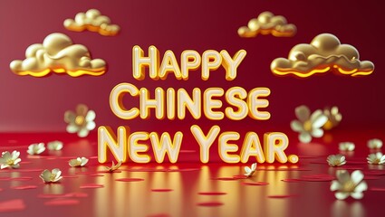 A vibrant 3D design featuring "HAPPY CHINESE NEW YEAR 2025" with a festive background. Bright colors, Chinese-style font, radiating joy, prosperity, and happiness for the year 2025.
