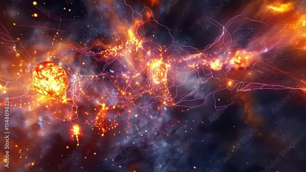 Poster big data flowing between planets and stars, creating a network of information across the vast expans