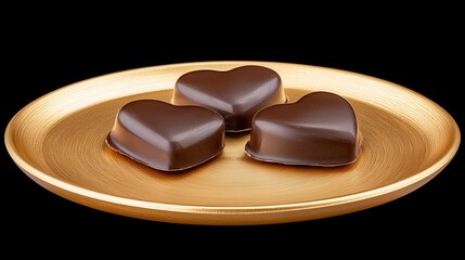 Heart Shaped Dark Chocolate Candies on Elegant Golden Plate