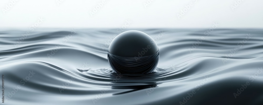 Aufkleber abstract sphere, black waves, minimalistic design, d rendering of a smooth sphere on flowing surface