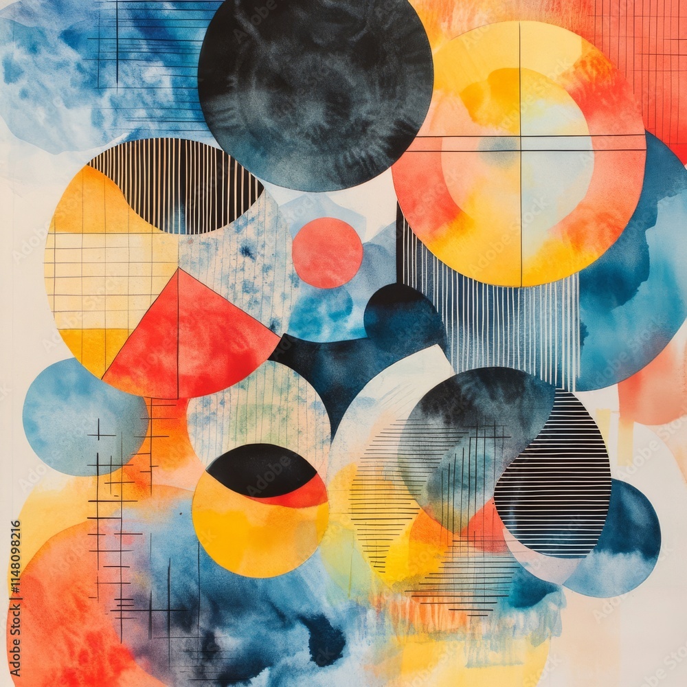 Poster a painting of many circles with different colors. the circles are in different sizes and are arrange