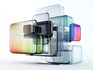 Obraz premium Abstract Glass Cubes D Rendering Colorful Geometric Shapes Modern Design