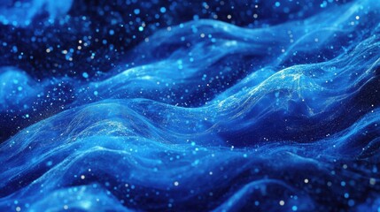 Blue digital particles wave flow, Digital cyberspace abstract background