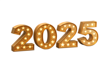 3D Realistic 2025 Digit Text Design for New Year