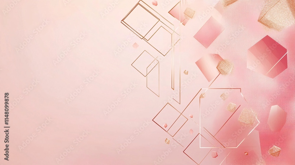 Poster Geometric Shapes in Soft Pink Background with Abstract Design Elements and Textures