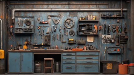 Rusty Old Workshop With Tools And Workbench