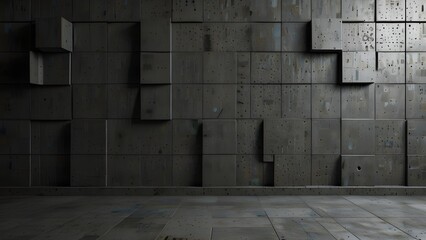 Polished, Concrete Wall background with tiles. Futuristic, tile Wallpaper with 3D, Square blocks. Generative AI