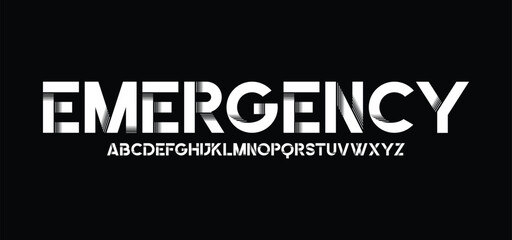 Emergency Modern minimal abstract alphabet fonts. Typography technology, electronic, movie, digital, music, future, logo creative font.