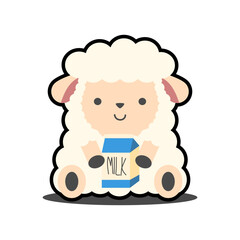 Sheep and milk cartoon so cute. On white background. Illustration vector. 
