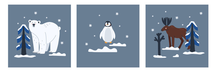 Arctic animal. Polar bear. Northern cute inhabitant. Character in snow forest. T-shirt print, card or poster. Childish and baby decorative cute cartoon flat isolated north wildlife fauna illustration