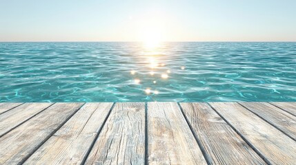 Fototapeta premium Serene Ocean View Wooden Dock Calm Water Sunset