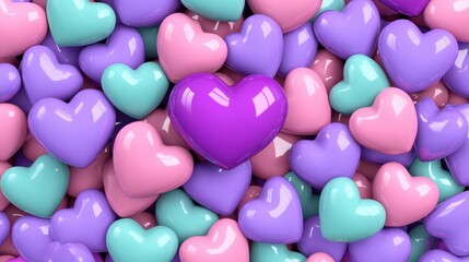 Colorful Hearts Background with Purple, Pink, and Aqua Shades Ideal for Romantic Themes