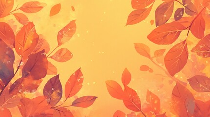 Colorful autumn leaves on an orange background creating a warm seasonal atmosphere