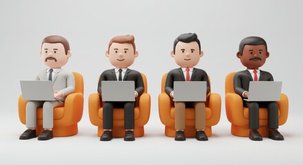 Obraz premium 3D team of professionals seated in orange modern chairs