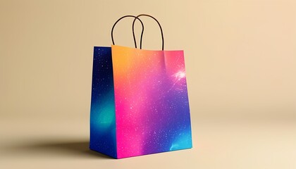 Colorful blank paper bag mockup displayed on a neutral background ideal for branding and design projects