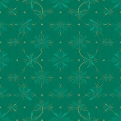 Emerald Elegance: A seamless pattern of stylized floral motifs in shimmering gold on a deep teal background. Perfect for adding a touch of sophisticated luxury to any design project. 