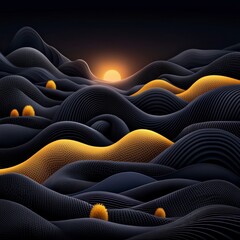 Obraz premium Abstract Dark Gold Hills Sunset Landscape 3D Render Art Background