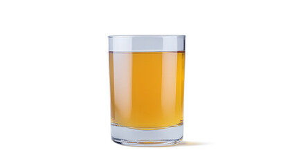 Transparent Glass with Amber Liquid on White Background