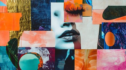 Abstract Collage Featuring A Womans Face And Vibrant Colors
