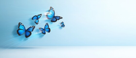 Blue Butterflies Flight  Nature Poster  Soft Light  Design Background