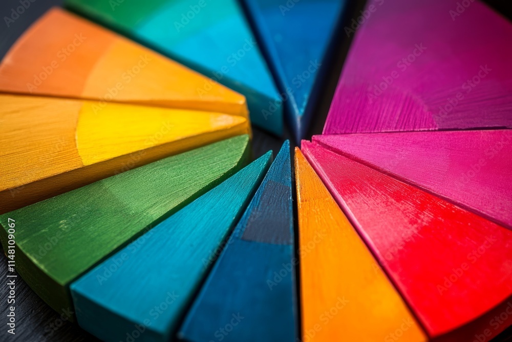 Aufkleber a colorful wooden block with a rainbow pattern. the blocks are arranged in a circle. the colors are 