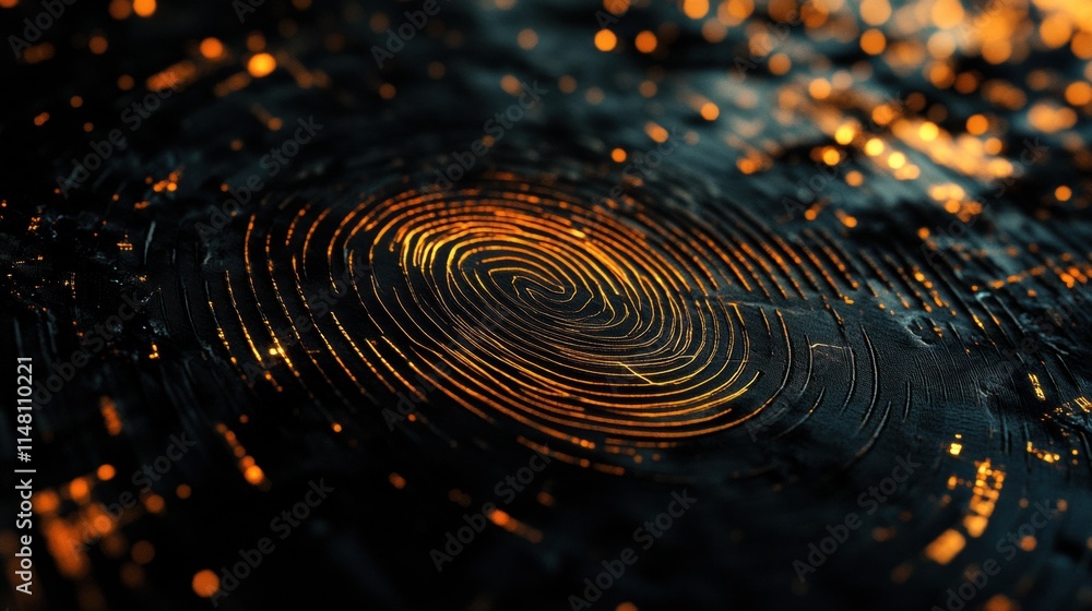 Poster Digital fingerprint graphic with vibrant orange details and ample copy space for design purposes. Generative AI