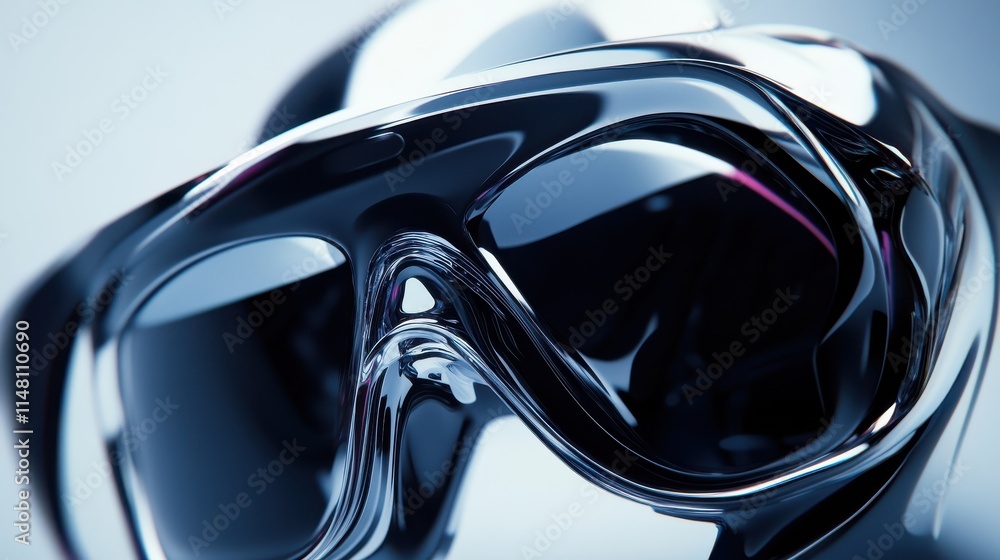 Poster close up of rear inside view abstract vr glasses on blurry gray background. device and augmented rea