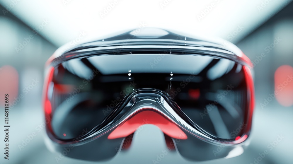 Poster close up of rear inside view abstract vr glasses on blurry gray background. device and augmented rea