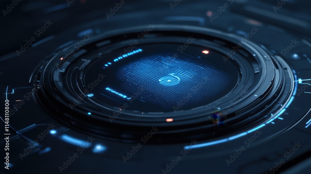 Poster closeup fingerprint futuristic scanner launching system successful verification. modern hightech pro
