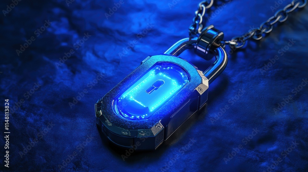 Aufkleber glowing lock interface on blue background. digital security and protection concept. 3d rendering