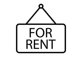 Icono negro de cartel en alquiler en fondo blanco