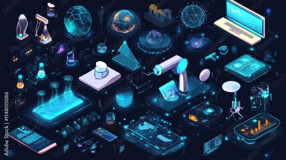 Poster information technology research isolated cartoon vector illustrations set. it student work on big da