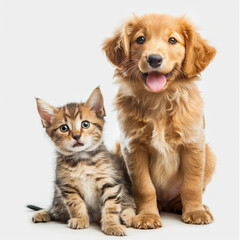 Fototapeta premium Adorable Kitten and Playful Puppy Photograph for Pet Lovers and Animal Enthusiasts