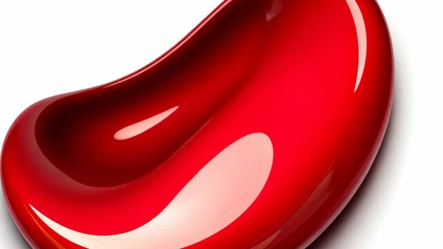 Bright red glossy kidney-shaped object resembling a jelly bean against a white background