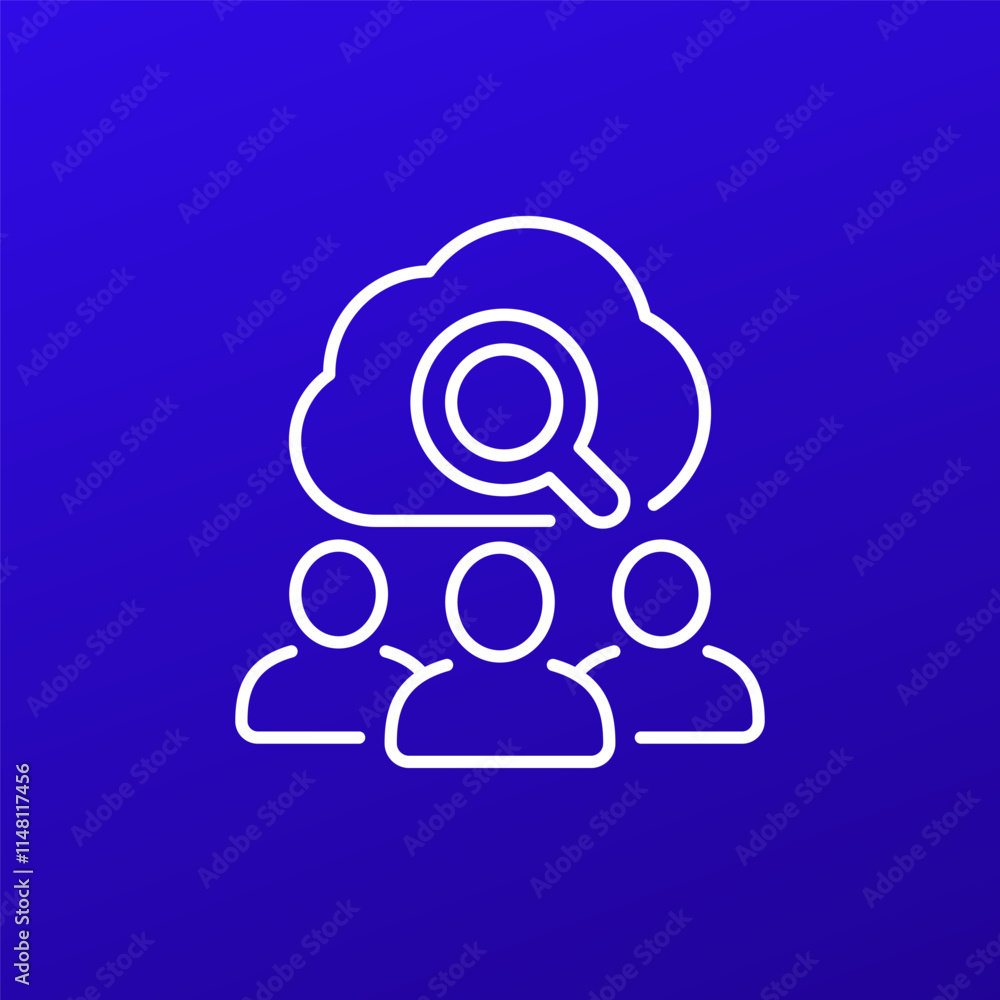 Poster cloud search icon with users, line vector design