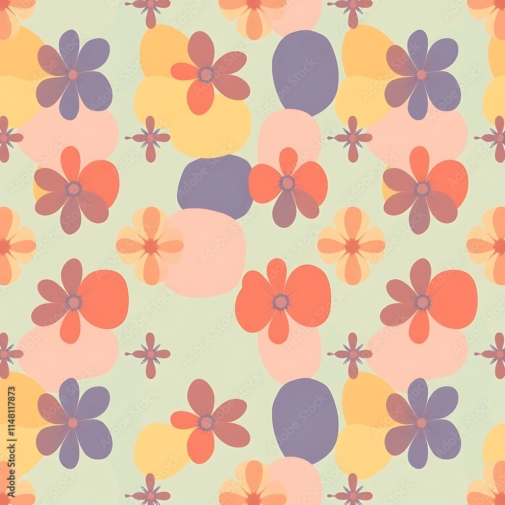 Poster floral retro pattern: pastel floral print with a retro vibe, featuring a seamless repeat pattern of 