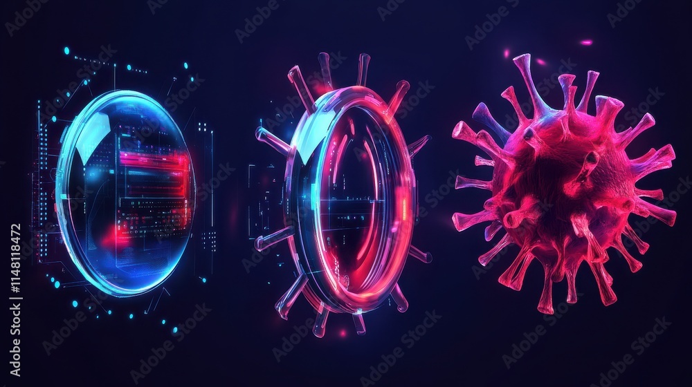 Poster spyware development abstract concept vector illustration set. malware and computer virus, industrial