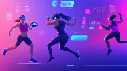 Sport exercise modern technologies metaphors. VR gym, smart training, fitness tracker. Workout tracking wearable devices. Smart watch app. Vector isolated concept metaphor illustrations.