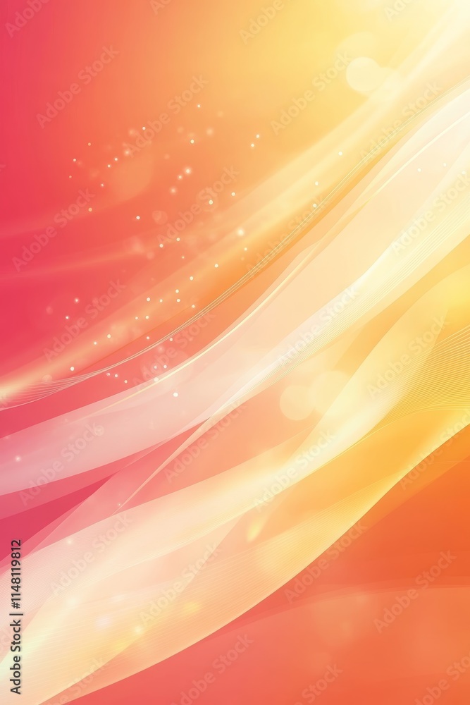 Poster dynamic abstract background featuring flowing lines and sparkling particles in warm orange and pink 