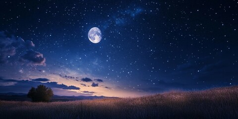Fototapeta premium A stunning night sky filled with stars and the moon, showcasing the beauty of the night sky as it captivates with countless stars and the shining moon illuminating the dark.