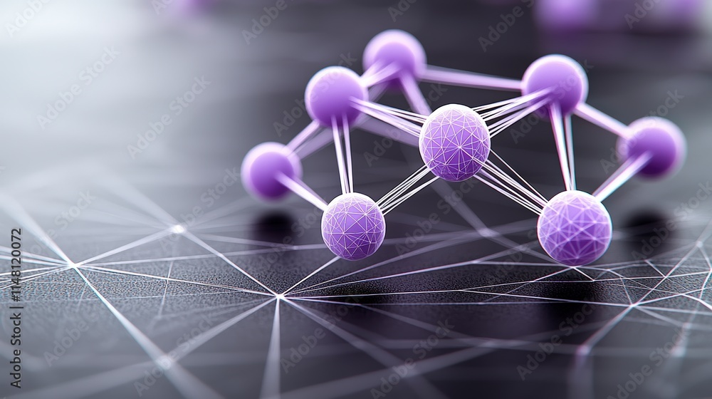 Poster abstract purple 3d network technology science data connection innovation geometric