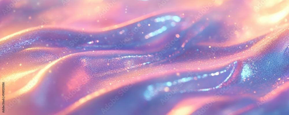 Aufkleber the background features a holographic blur with a gradient of colors. there is a modern grain noise 