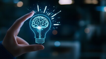 Innovative Concept of a Brain Inside a Light Bulb Representing Creativity and Ideas